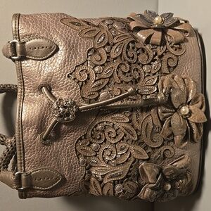 Brighton Bucket Catch The Moon Floral Embellished Metallic Bronze